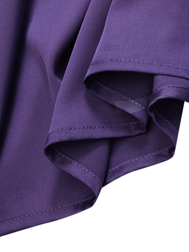 Kvinnor Satin Solid Puff Sleeve Knälånga Midiklänningar