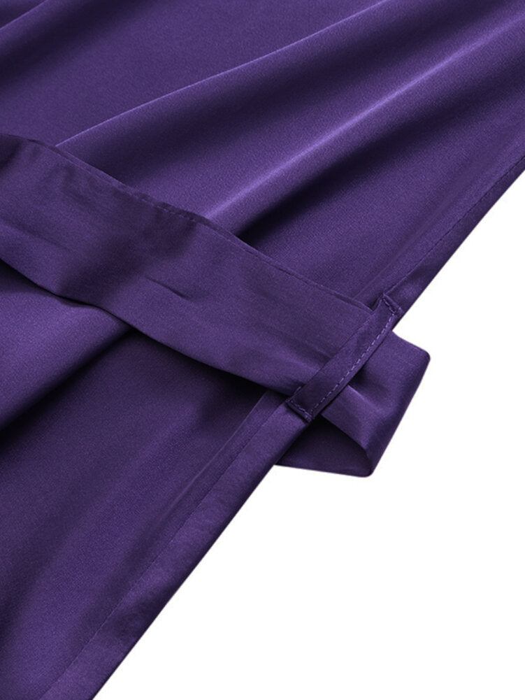 Kvinnor Satin Solid Puff Sleeve Knälånga Midiklänningar