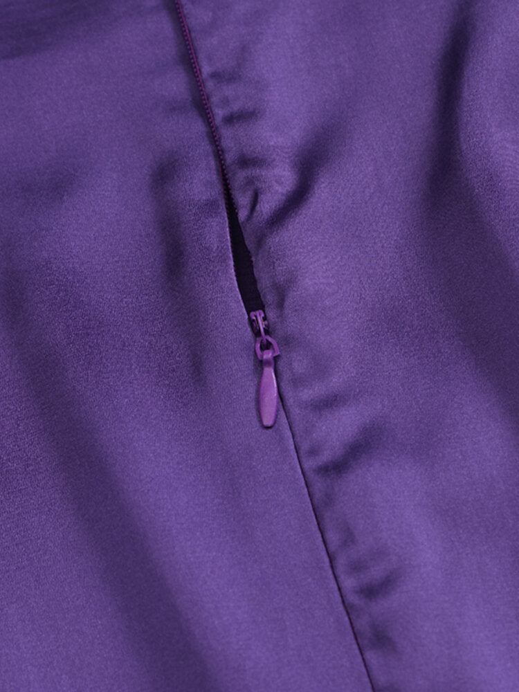 Kvinnor Satin Solid Puff Sleeve Knälånga Midiklänningar