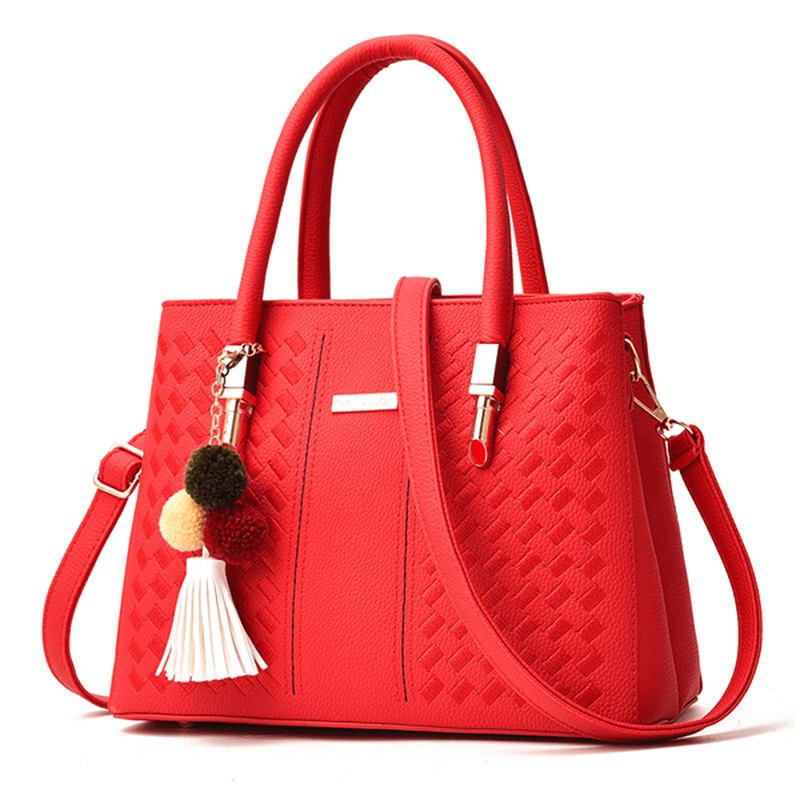 2 Huvudfickor Kvinnor Pu-läder Casual Handväska Crossbody-väska