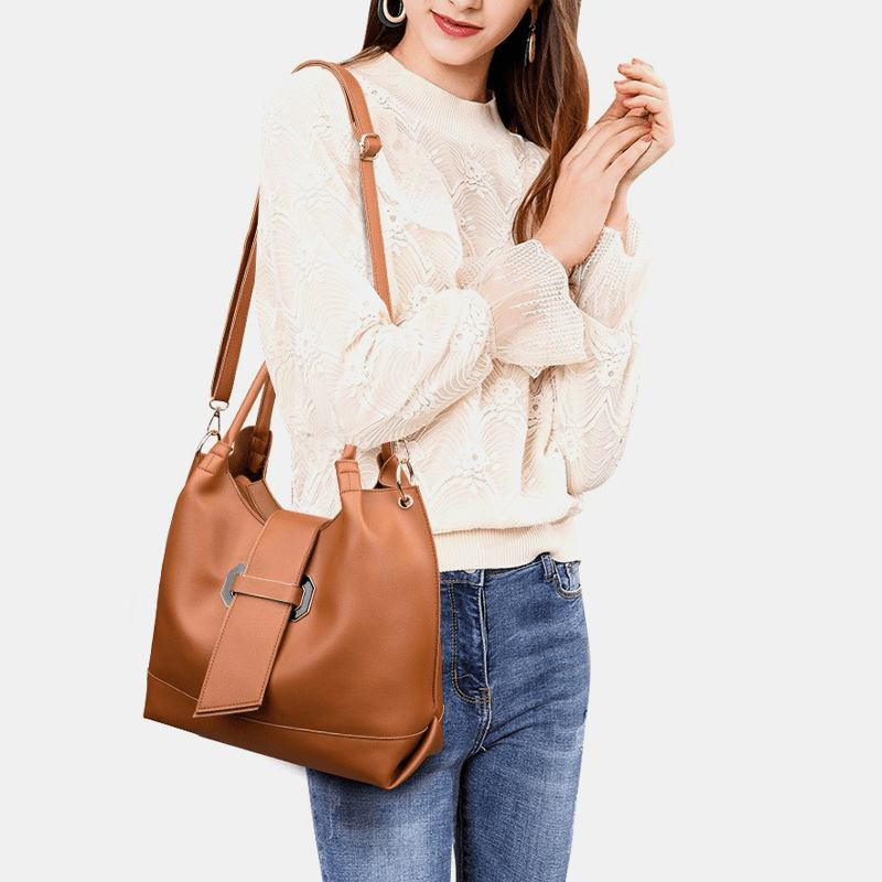 3 St Pu-läder Vintage Solid Plånbok Med Stor Kapacitet Clutchväska Telefonväska Handväska Crossbody-väska Axelväska