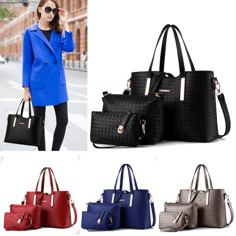 3st/set Kvinnor Läderväska Handväska Shoulder Messenger Crossbody Bag