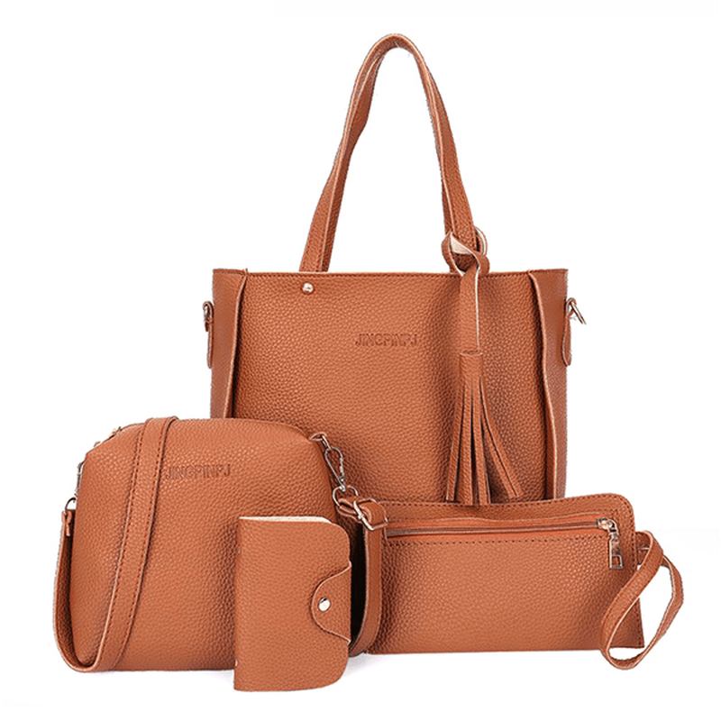4 St Kvinnor Pu-läderhandväska Tofs Fritid Crossbody-väska Solid Axelväska