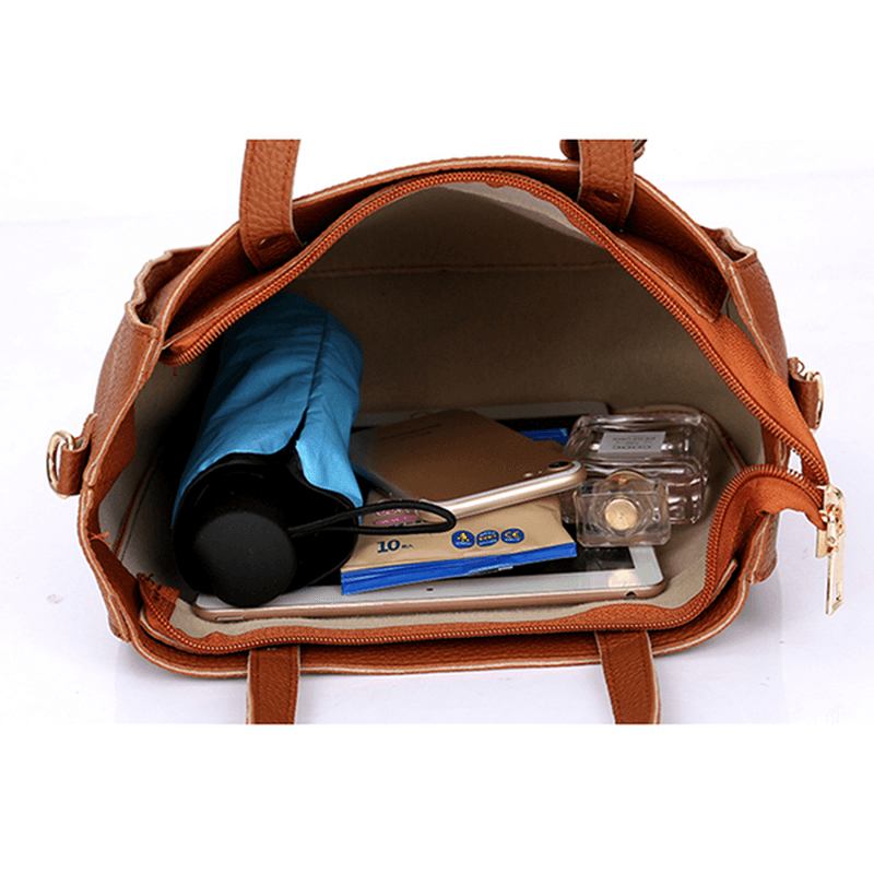 4 St Kvinnor Pu-läderhandväska Tofs Fritid Crossbody-väska Solid Axelväska