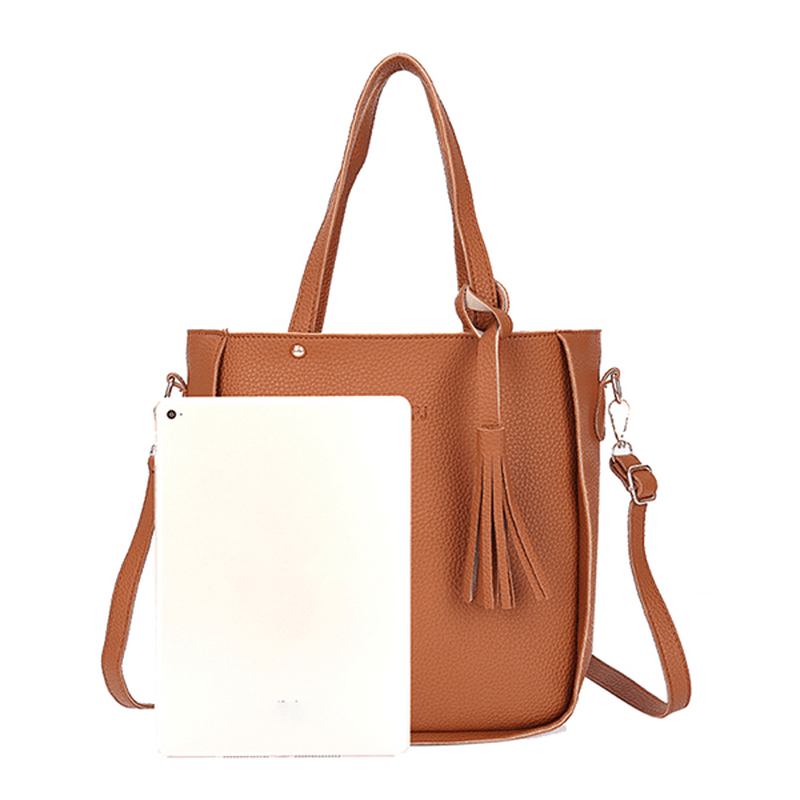 4 St Kvinnor Pu-läderhandväska Tofs Fritid Crossbody-väska Solid Axelväska