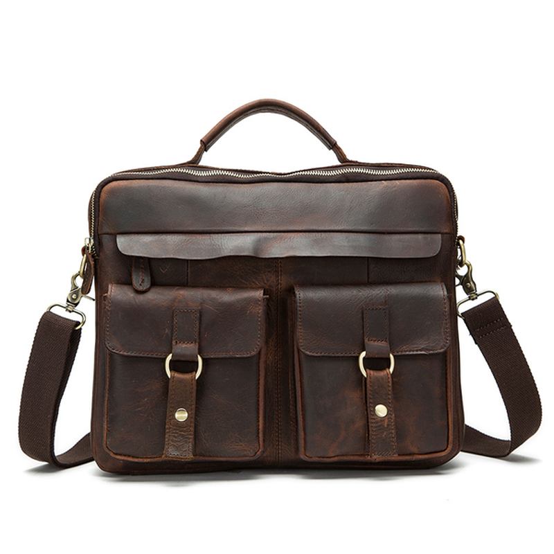 Äkta Läder Sling Portfölj Vintage Handväska Dual Use Messenger Bag För Män