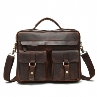 Äkta Läder Sling Portfölj Vintage Handväska Dual Use Messenger Bag För Män