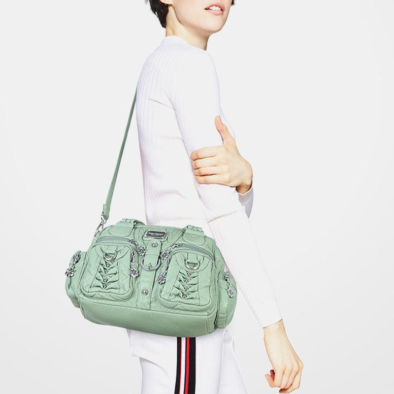 Angel Kiss Kvinnor Pu-läder Multi-carry Enfärgad Mode Casual Axelväska Crossbody Bag Handväska