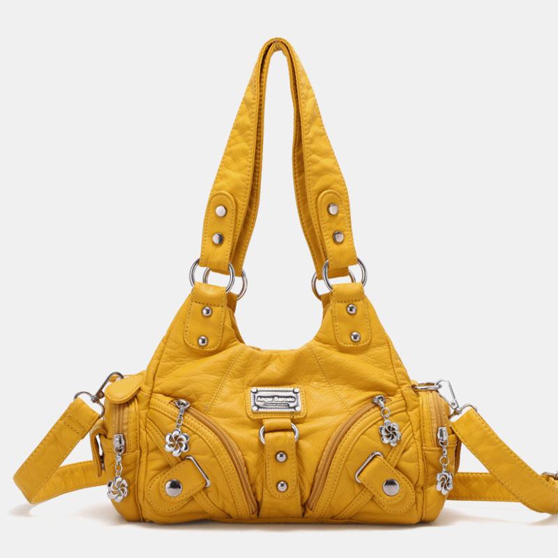 Angel Kiss Kvinnor Pu Läder Vintage Multi-pocket Convertible Anti-theft Crossbody Bag Axelväska Handväska