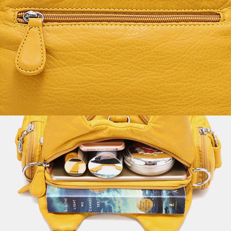Angel Kiss Kvinnor Pu Läder Vintage Multi-pocket Convertible Anti-theft Crossbody Bag Axelväska Handväska