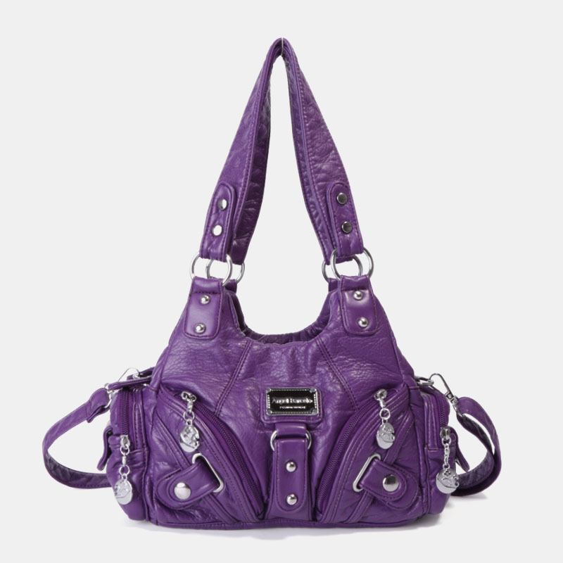 Angel Kiss Kvinnor Pu Läder Vintage Multi-pocket Convertible Anti-theft Crossbody Bag Axelväska Handväska