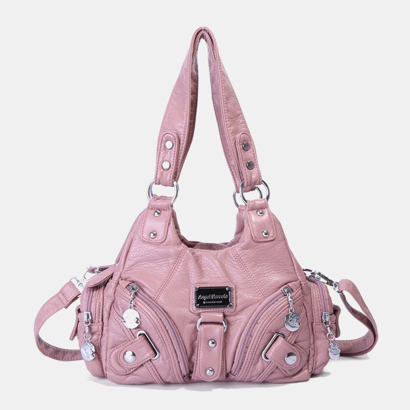 Angel Kiss Kvinnor Pu Läder Vintage Multi-pocket Convertible Anti-theft Crossbody Bag Axelväska Handväska