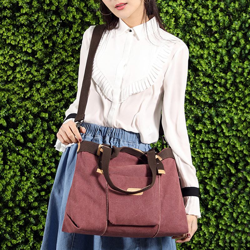 Canvas Tote Handväskor Vintage Front Pockets Axelväska