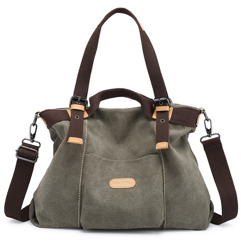Canvas Tote Handväskor Vintage Front Pockets Axelväska