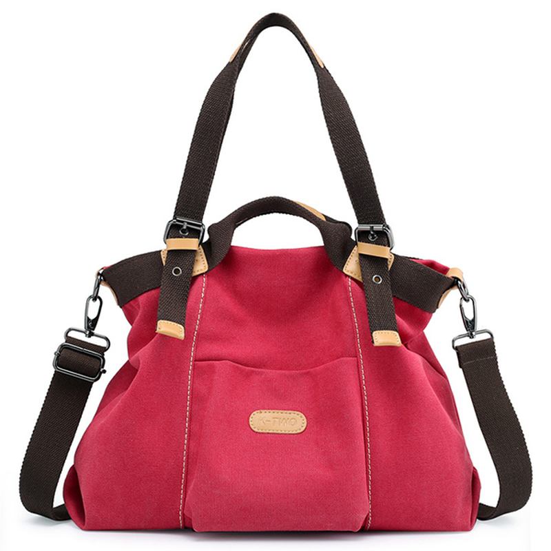 Canvas Tote Handväskor Vintage Front Pockets Axelväska