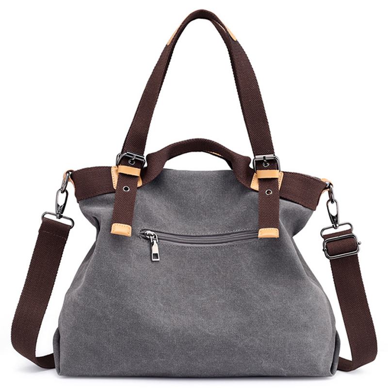 Canvas Tote Handväskor Vintage Front Pockets Axelväska