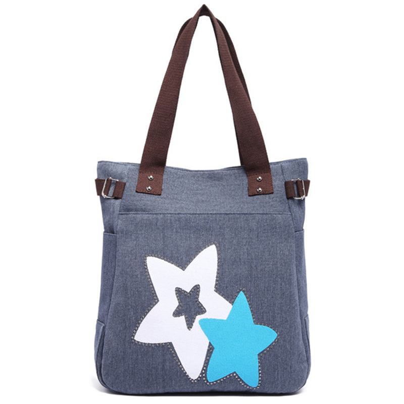 Dam Canvas Star Tote Handväskor Casual Axelväskor Kapacitet Shoppingväskor