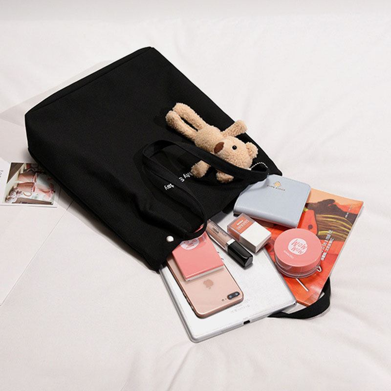 Dam Casual Canvas Vattentät Handväska Bokstavsmönster Shoppingväska Magnetisk Snap Doll Accessoarer Tote Axelväska