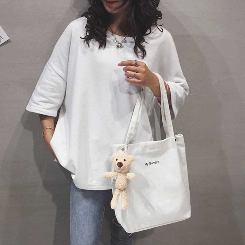 Dam Casual Canvas Vattentät Handväska Bokstavsmönster Shoppingväska Magnetisk Snap Doll Accessoarer Tote Axelväska
