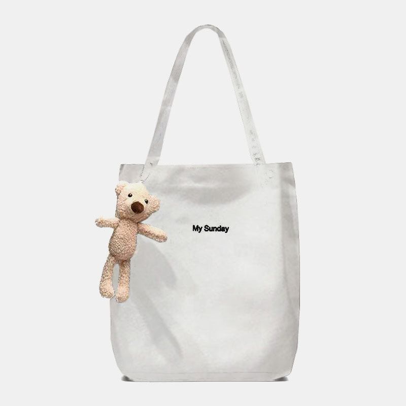 Dam Casual Canvas Vattentät Handväska Bokstavsmönster Shoppingväska Magnetisk Snap Doll Accessoarer Tote Axelväska