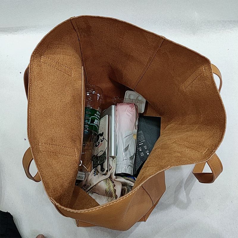 Dam Pu-läder Litchi-mönster Axelväska Med Stor Kapacitet Vintage Lätt Andningsbar Handväska Tote