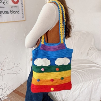 Dam Regnbågsrand Tecknad Söt Casual Ungdom Stickad Väska I Ull Handväska Tote Crossbody-väska