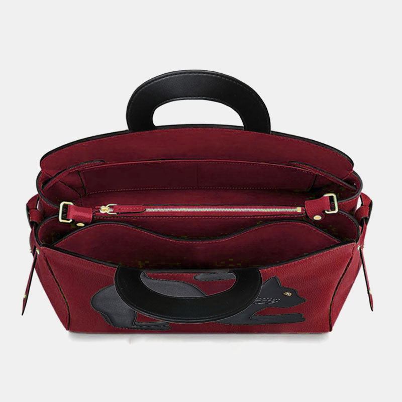 Dammode Skönhet Konstläder Handväska Med Stor Kapacitet Crossbody-väska Axelväska Katt Bag