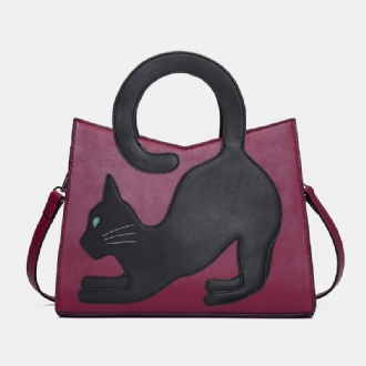 Dammode Söt Kattmönster Patchwork Handväska