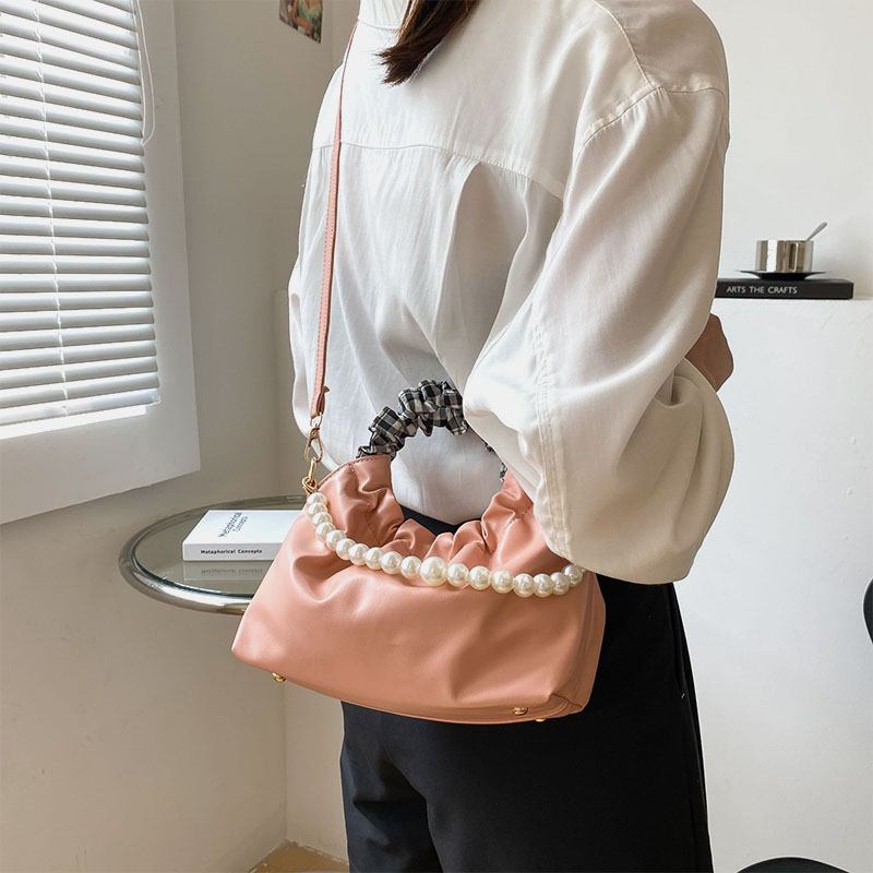 Dampärlor Kedja Plisserad Fickdesign Handväska Avtagbar Axelrem Underarmsväska Axelväska Crossbody-väska