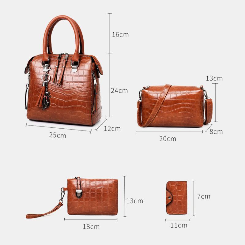 Kvinnor 4st Konstläder Mjuk Enfärgad Kostym Handväska Crossbody-väska Clutchväska Kortplånbok