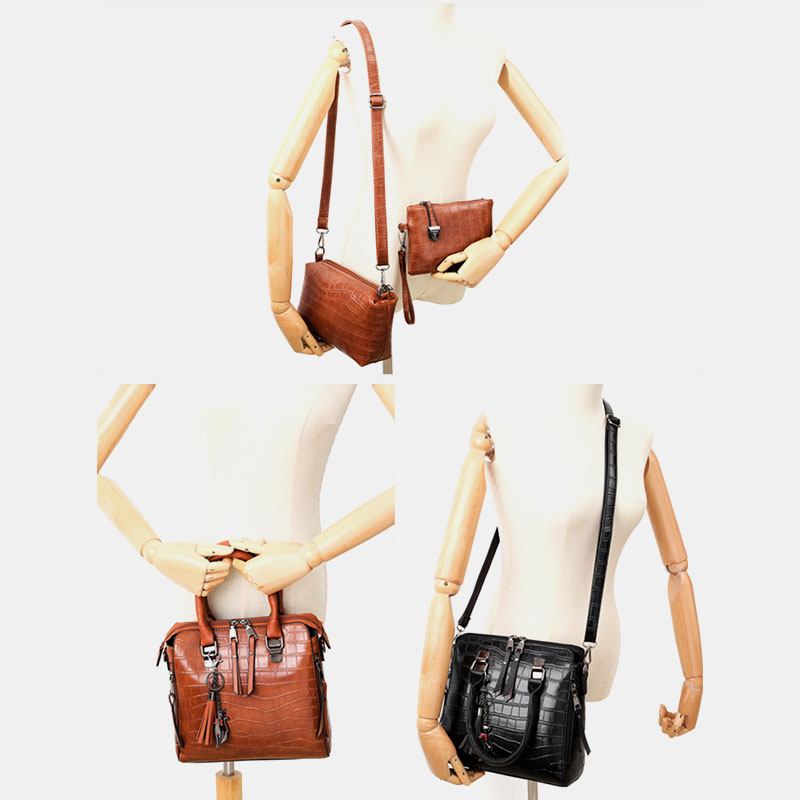 Kvinnor 4st Konstläder Mjuk Enfärgad Kostym Handväska Crossbody-väska Clutchväska Kortplånbok