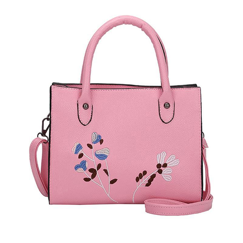 Kvinnor Broderi Tote Handväska Fritid Pu Crossbody Bag