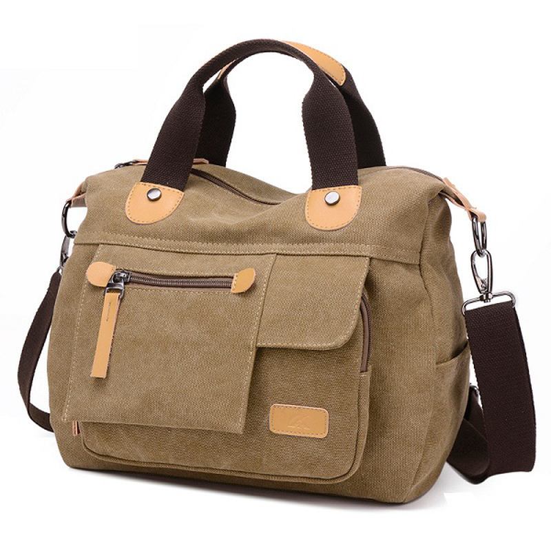 Kvinnor Canvas Casual Stor Kapacitet Funktionell Multi Pocket Handväska Axelväska Crossbody Bag