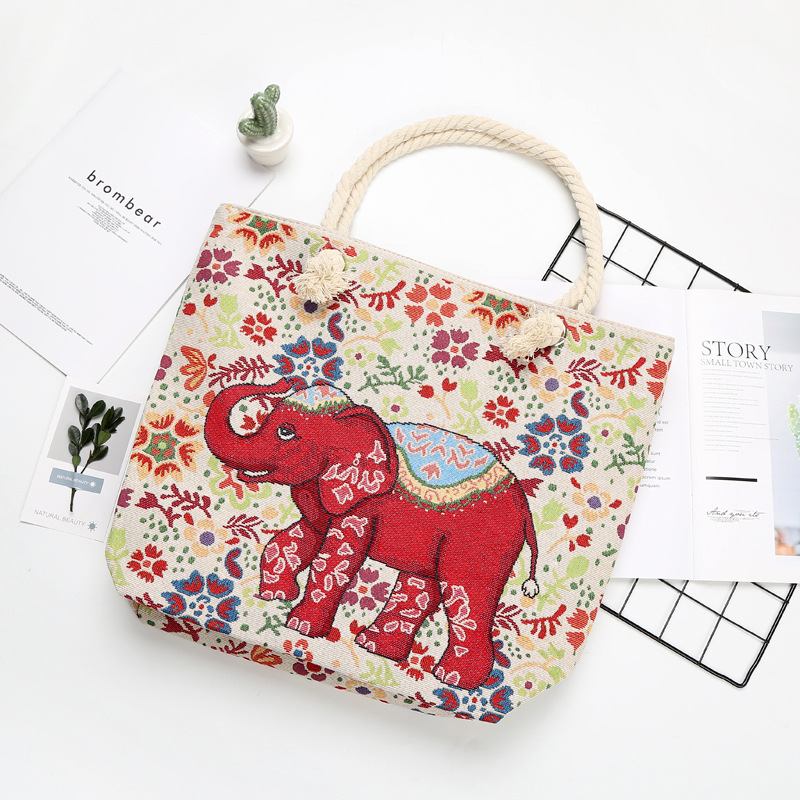 Kvinnor Elephant Med Tryck Large Capacity National Tote Handväska