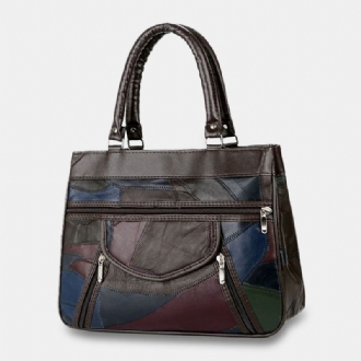 Kvinnor I Äkta Läder Patchwork Målad Tygväska Multi-pocket Handväskor Med Stor Kapacitet Vintage Crossbody-väskor