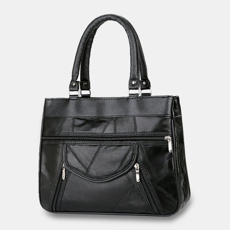 Kvinnor I Äkta Läder Patchwork Målad Tygväska Multi-pocket Handväskor Med Stor Kapacitet Vintage Crossbody-väskor