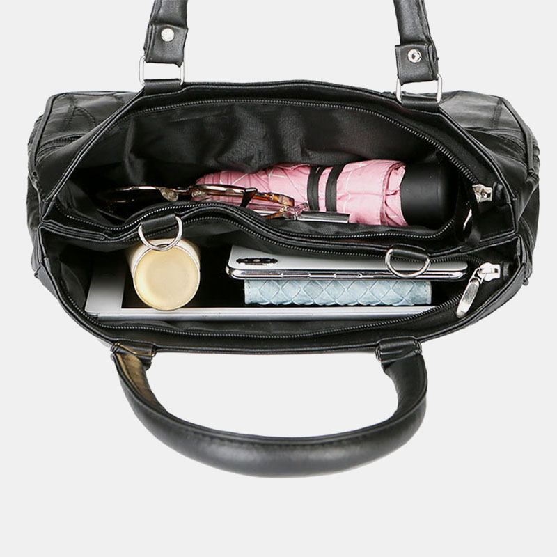 Kvinnor I Äkta Läder Patchwork Målad Tygväska Multi-pocket Handväskor Med Stor Kapacitet Vintage Crossbody-väskor