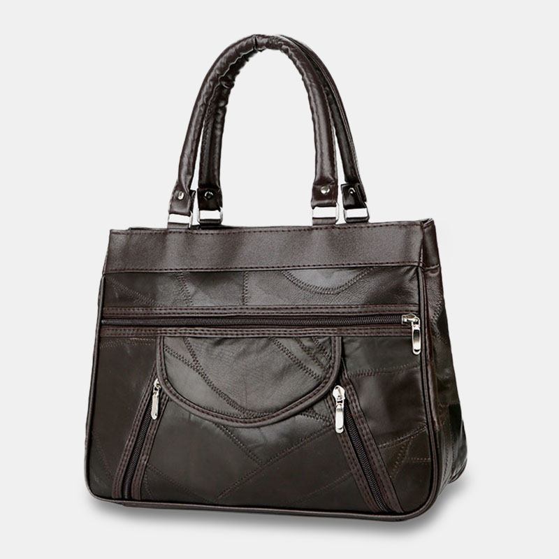 Kvinnor I Äkta Läder Patchwork Målad Tygväska Multi-pocket Handväskor Med Stor Kapacitet Vintage Crossbody-väskor