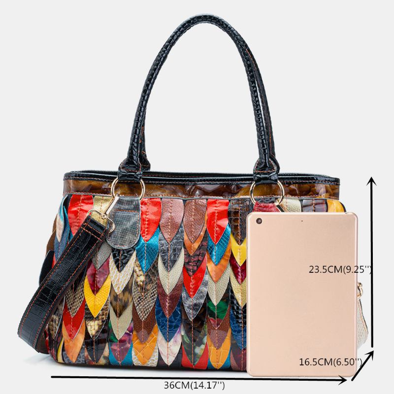 Kvinnor I Äkta Läder Patchwork Tote Crossbody-väska Handväska