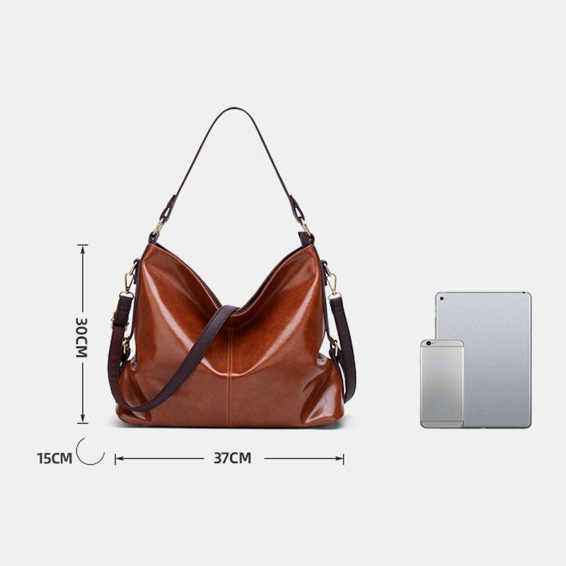 Kvinnor Konstläder Retro Mode Stor Vaxläder Handväska Axelväska Tote