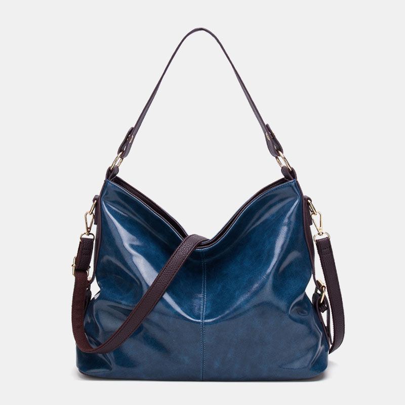 Kvinnor Konstläder Retro Mode Stor Vaxläder Handväska Axelväska Tote