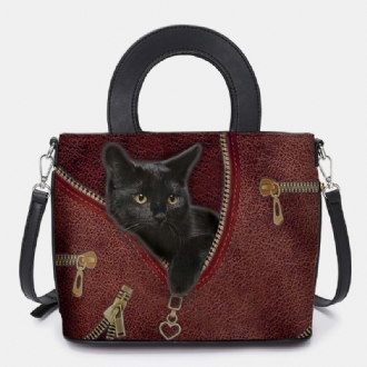 Kvinnor Konstläder Tecknad Svart Kattmönster Multi-carry Handväska Crossbody Bag Satchel Bag