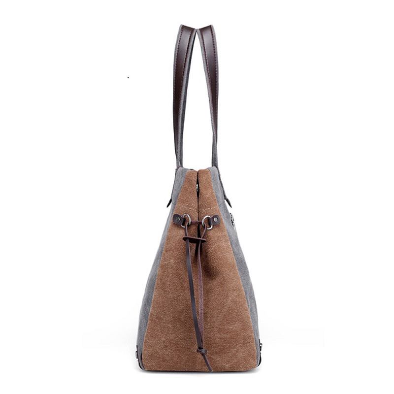 Kvinnor Kvalitet Canvas Casual Stor Kapacitet Färg Block Tote Bag Handväska