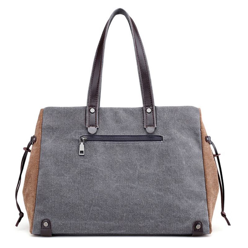 Kvinnor Kvalitet Canvas Casual Stor Kapacitet Färg Block Tote Bag Handväska