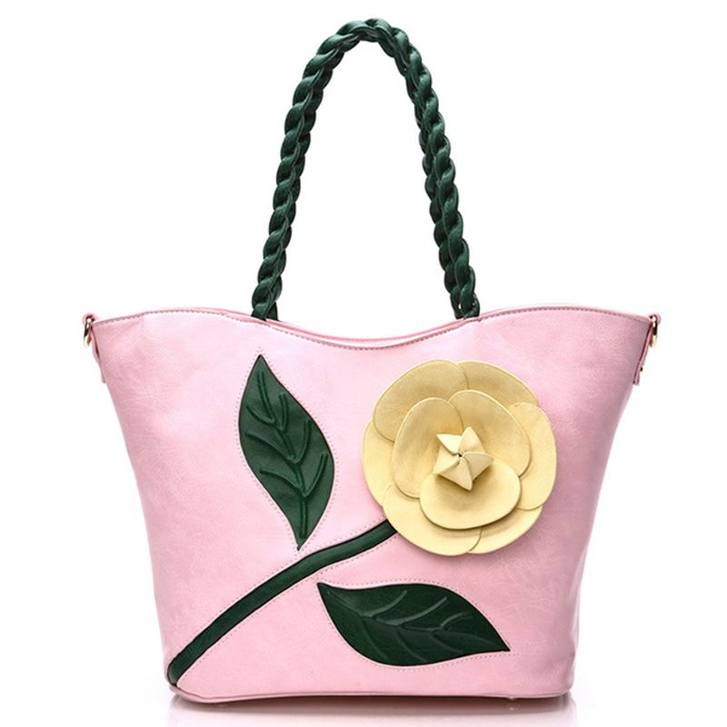 Kvinnor Multifunktionell Pu-läder Vintage Solid Rose Handväska