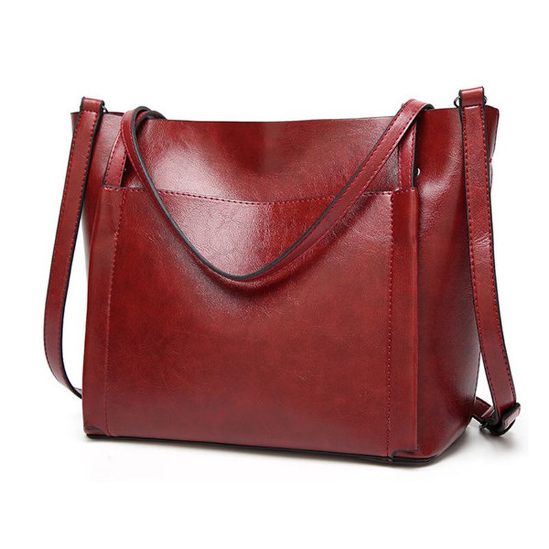 Kvinnor Oljeläder Handväskor Vintage Axelväskor Kapacitet Crossbody-väskor