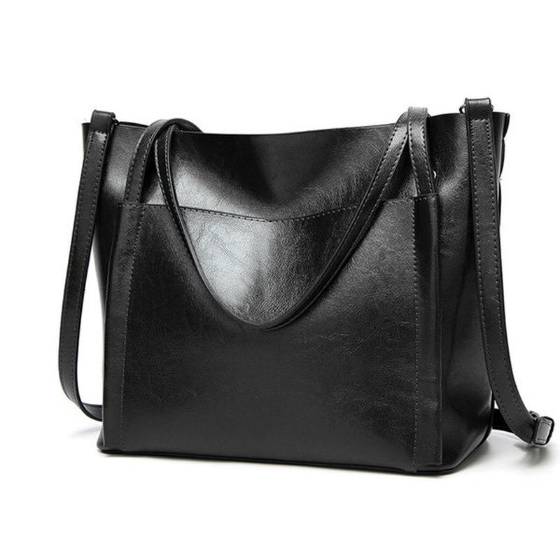 Kvinnor Oljeläder Handväskor Vintage Axelväskor Kapacitet Crossbody-väskor