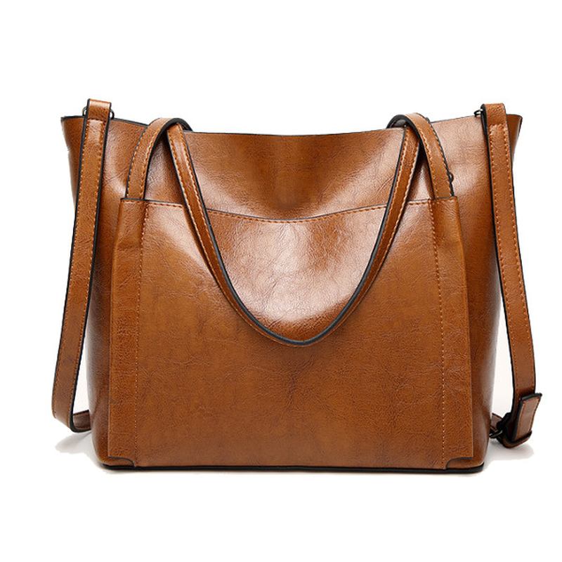 Kvinnor Oljeläder Handväskor Vintage Axelväskor Kapacitet Crossbody-väskor