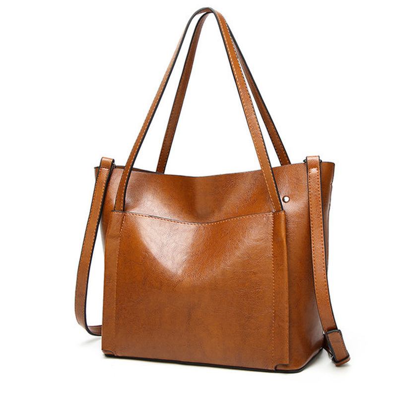 Kvinnor Oljeläder Handväskor Vintage Axelväskor Kapacitet Crossbody-väskor