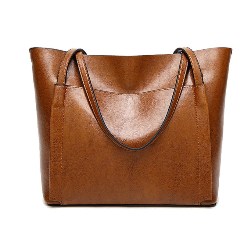 Kvinnor Oljeläder Handväskor Vintage Axelväskor Kapacitet Crossbody-väskor
